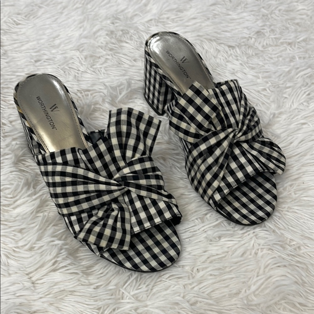 Worthington FREEMONT Black and White Mules with Gingham Pattern SIZE 7 M